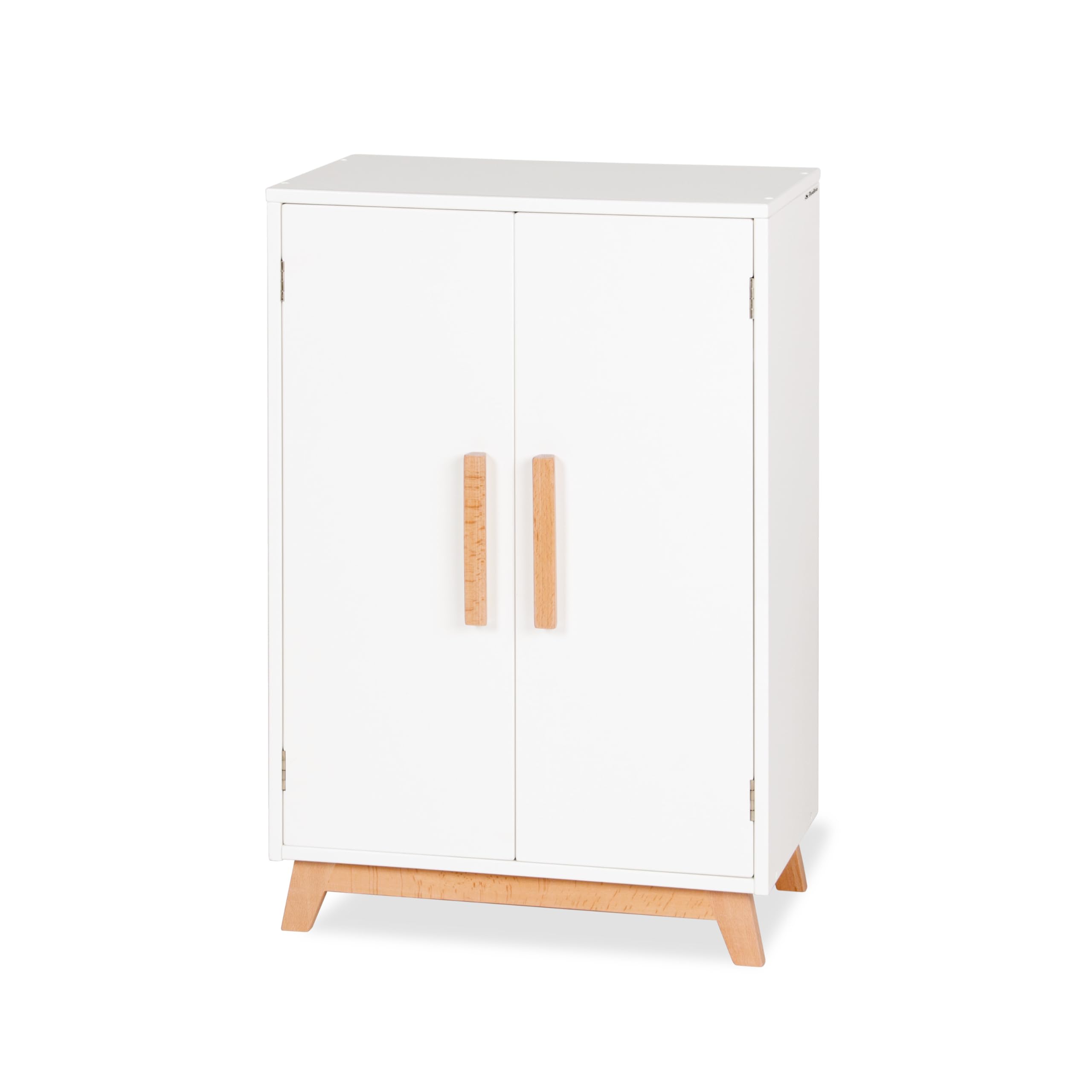 Pinolino Puppenschrank Marit aus MDF und Buche, weiß lackiert – inkl. Einlegeboden, Kleiderstange und 3 Kleiderbügel