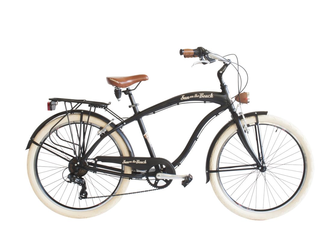 Via Veneto "​the original" - Bicicletta Cruiser Uomo Sun on the Beach Man 26", Cambio a 6 Velocità, Taglia 47, Black Matt, Retrò Vintage in Alluminio | VV790M