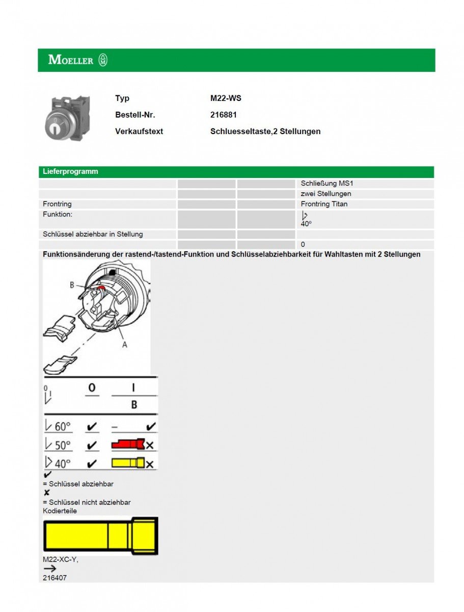 Eaton 216881 Key Button, 2 Positions, Touch: Electronic Components