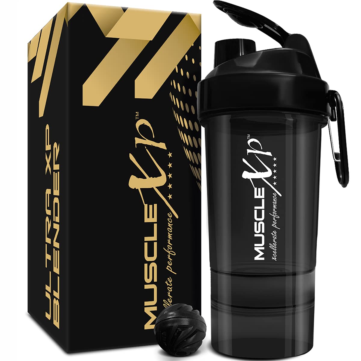 MuscleXP Plastic BPA-Free Material Leakproof Guarantee Gym Shaker Ultra XP Sipper Blender with 2 Compartments, for Protein, Pre Workout and BCAAs (Black, 650 Milliliters)-image-28