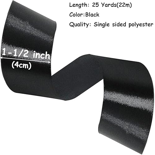 Miniatura 2 de Cinta negra de 1-12 pulgadas, 25 yardas de cinta de satén sólido para envolver regalos, lazos para el pelo, ramos florales, manualidades, baby