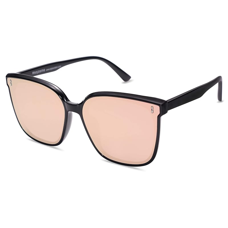 SOJOS Sunglasses for Women Men Vintage Style Shades UV400 Mirrored Lens Black/Pink 58 Millimeters