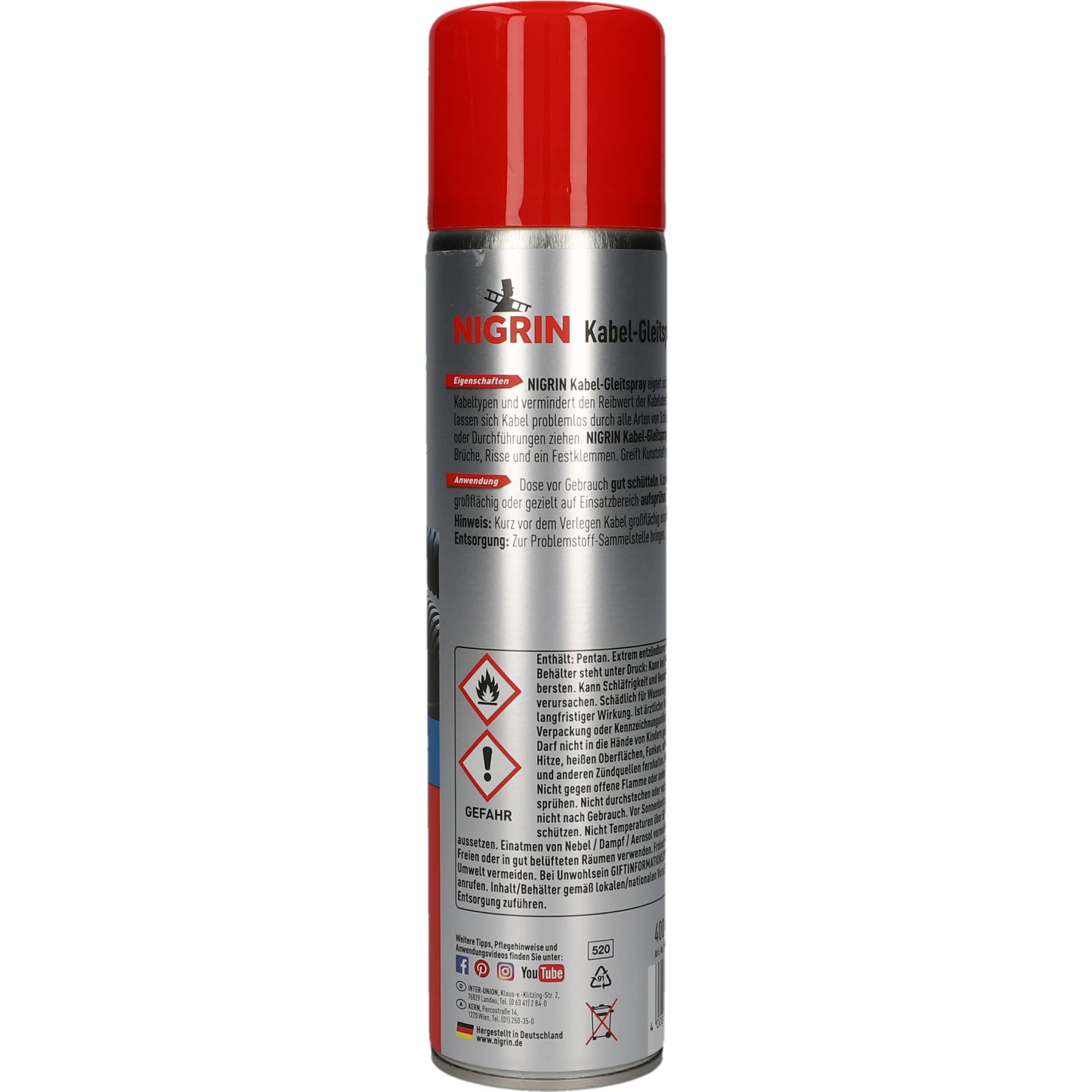 NIGRIN Kabel-Gleitspray, Spezialgleitmittel auf Silikonbasis, vermindert den Reibwert, 400 ml : Amazon.de: Drogerie & Krperpflege NIGRIN Kabel-Gleitspray, Spezialgleitmittel auf Silikonbasis, vermindert den Reibwert, 400 ml : Amazon.de: Drogerie & Krperpflege