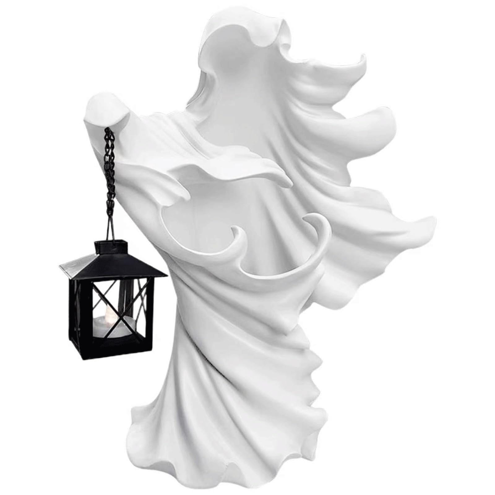 LLiuvcc Halloween Faceless Lantern Ghost Statue, Resin Hell Messenger Witch Sculpture, with LED Lantern Decoration(White)