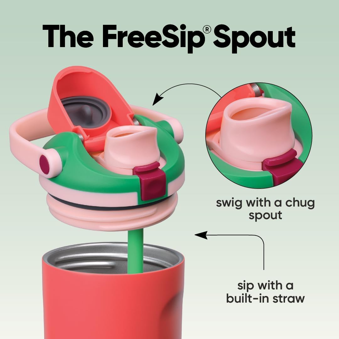 owala freesip sway insulated stainless steel water bottle with two-way spout, built-in straw and bucket handle, made for travel, school, and sports, 40oz, bpa free, leak proof, strawberry fields strawberry fields 40 ounces