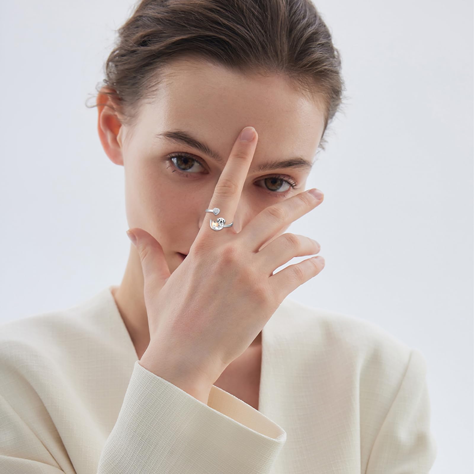Luna/stella/girasole/farfalla da strega/lontra anello in argento sterling 925 prevenire le allergie anello regolabile gioielli d'argento regali per ragazze donne bambini…