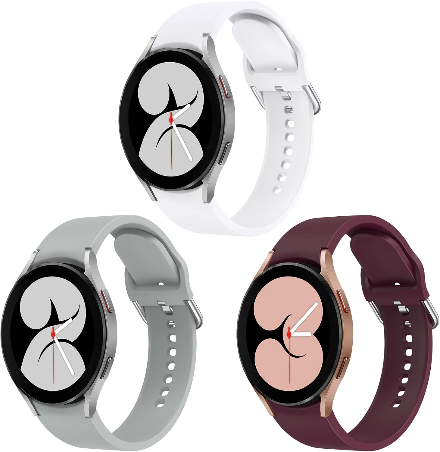 NANW 3-Pack Bands Compatible with Samsung Galaxy Watch 4 Classic Band 42mm 46mm/4 40mm 44mm/Watch 3 41mm for Men Women Silicone Sport Bands Strap Replacement for Galaxy Watch 4/4 Classic/ Watch 3 41mm