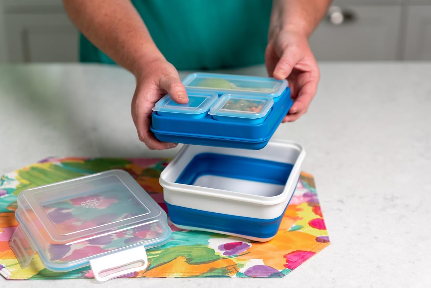 COOL GEAR 3-Pack Expandable Bento Containers | Great For Salad, Lunch, Snacks, Travel, and More | Dishwasher & Microwave Safe | 4 Compartments With Lids