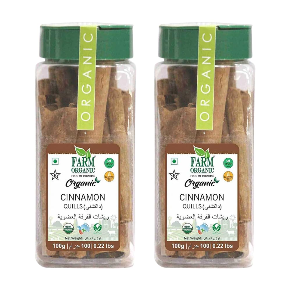 Farm Organic | Organic Cinnamon | Quills Dalchini 7cm (Pack of 2)