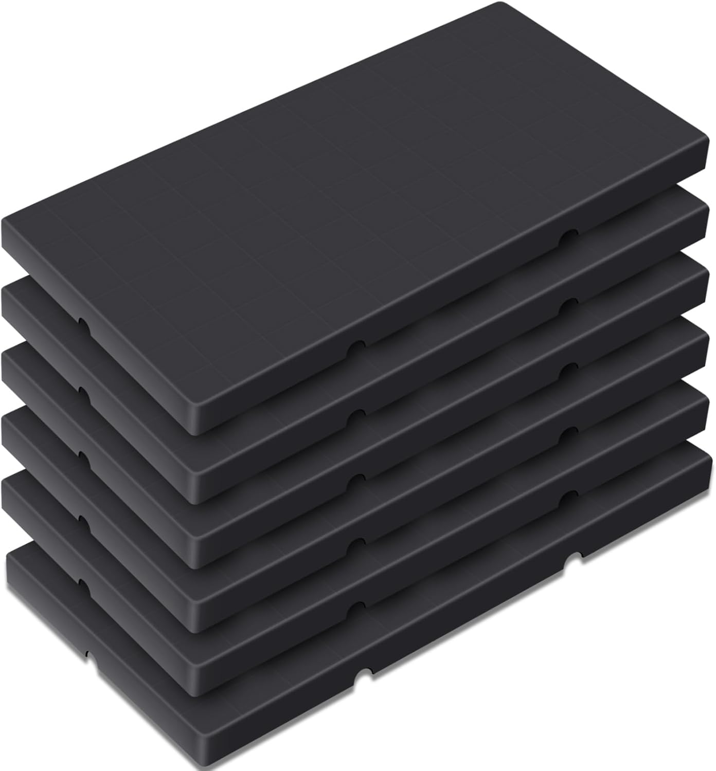 Qinyoung 6 Pcs Plastic Pallet Waterproof Storage Pad Lightweight Wearproof Basement Pallet Easy Stack for Racks Outdoor Grid Floor Supermarket Warehouse Support up to 4000 Lbs (24 x 12 x 1 in,Black)