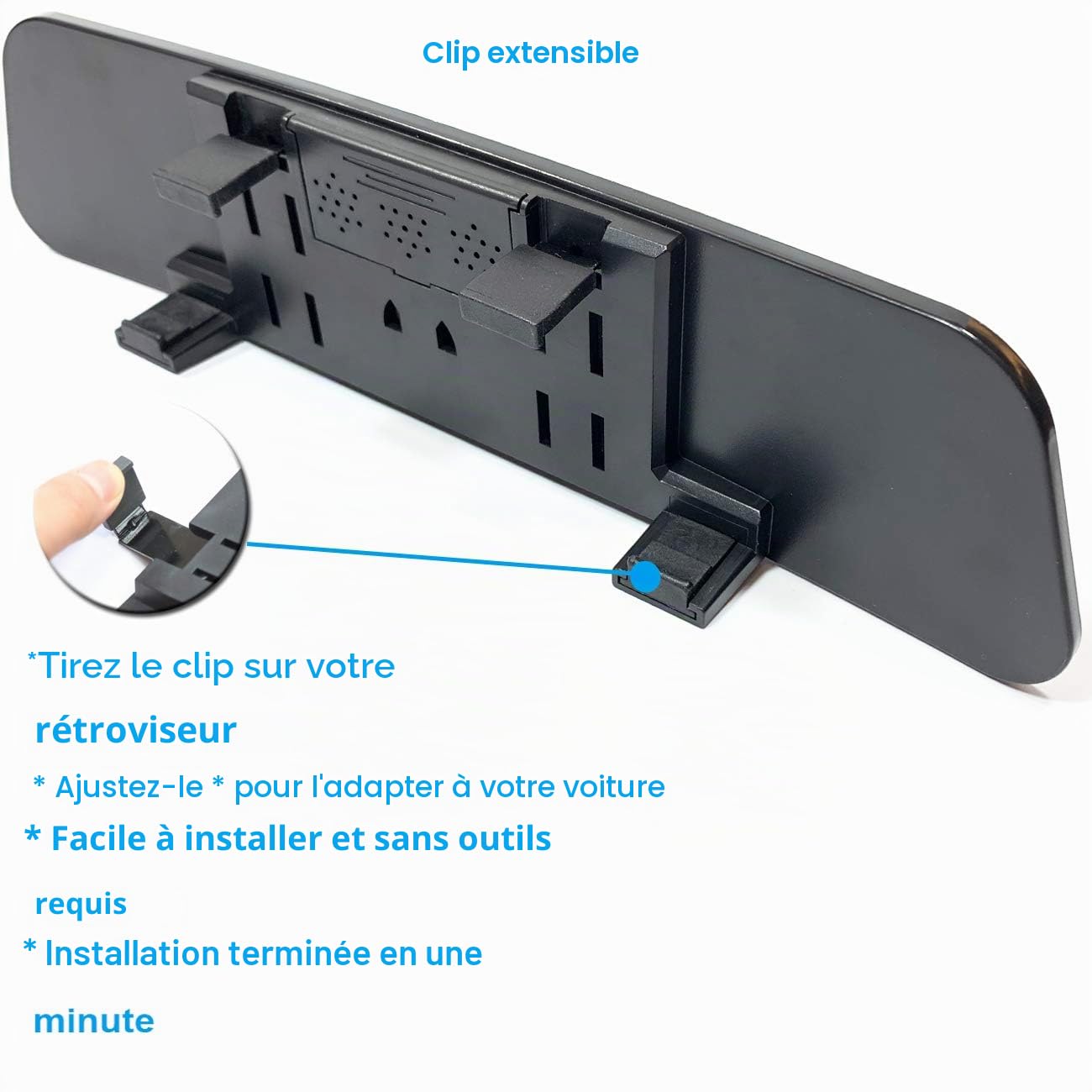 Lot de 2 rétroviseurs universels à clipser pour intérieur de voiture, grand angle pour réduire efficacement l'angle mort, convexe, transparent