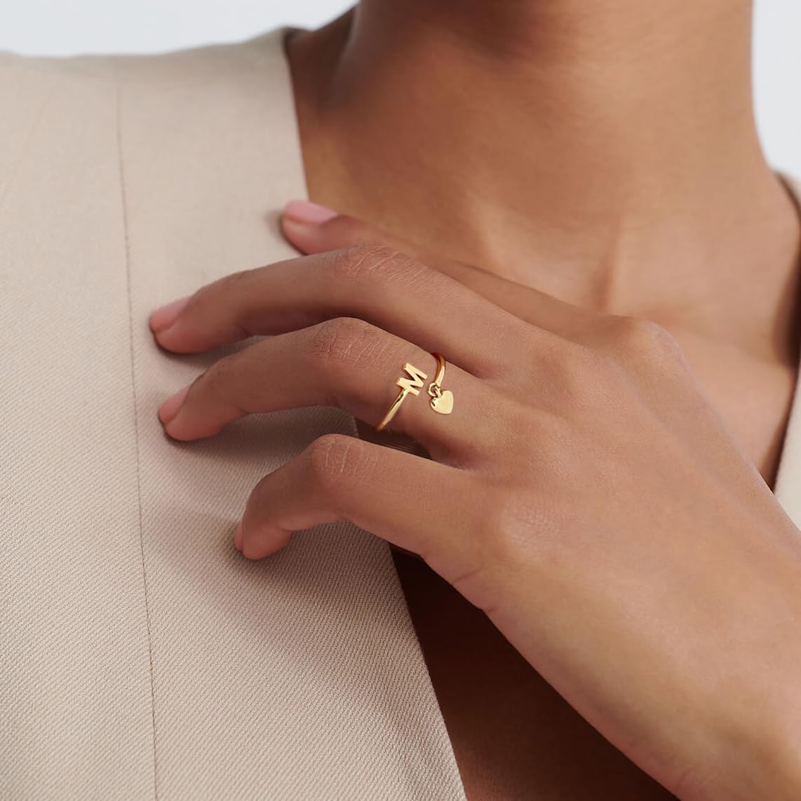 Gold Initial Ring for Women Dainty Initial Heart Non Tarnish Gold Rings 14K Gold Plated Alphabet Letter Rings Open Statement Ring Adjustable Thumb Pinky Ring for Women - Image 2