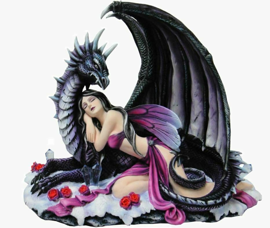 Große Fee und Drache Gefährte Skulptur Statue Mythische Kreaturen Figur Verzaubertes mystisches Geschenk