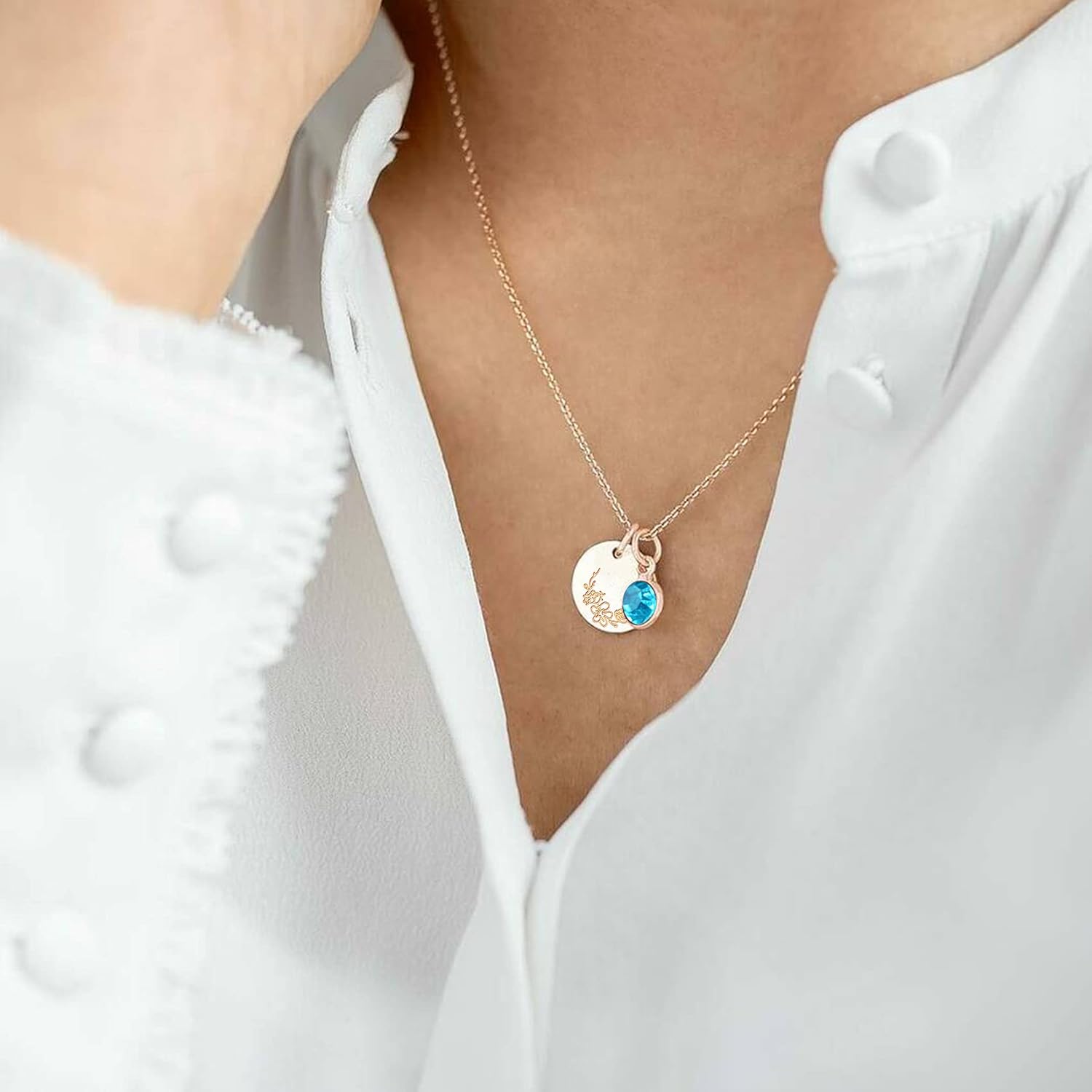 CERSLIMO Birthday Gifts for Her Birth Flower Necklaces, 18K Gold Plated Dainty Birth Month Floral Birthstone Disc Coin Pendant Necklaces | Women Wildflower Jewelry Gifts for Valentines Anniversary - Image 5