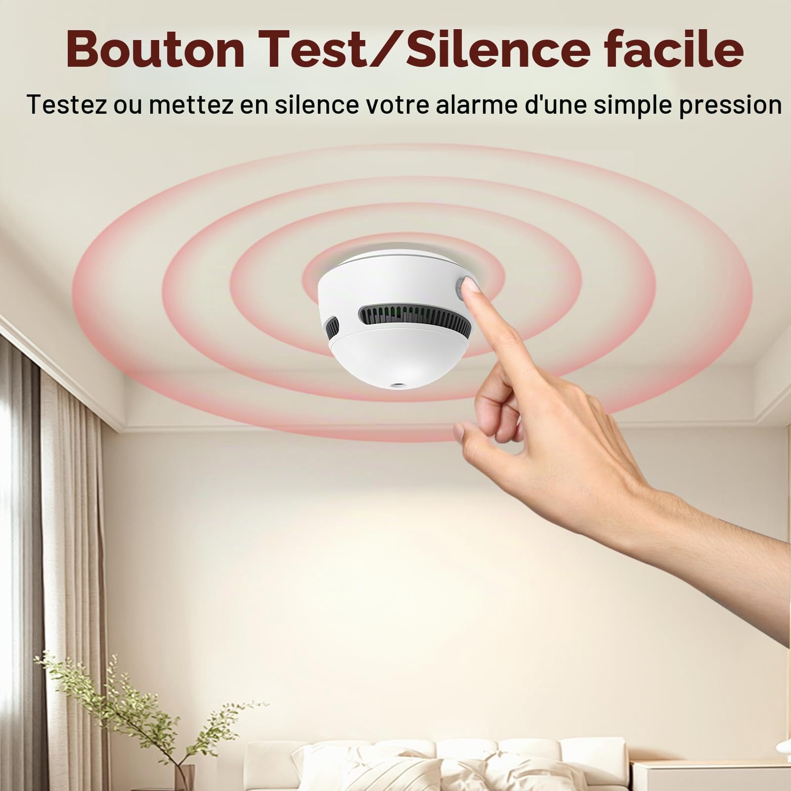 Detecteur de Fumée, 6 Pièces Détecteur de Fumée Batterie de 10 Ans Alarme Incendie Detecteur Fumee, Bouton Test/Silence, Blanc, 85 DB