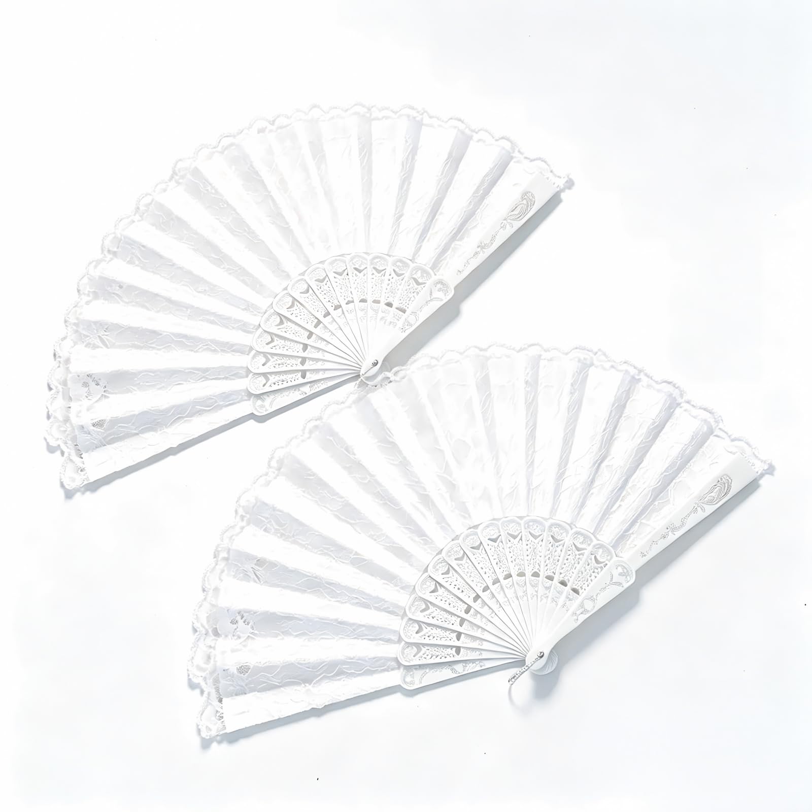 2 Pack White Folding Lace Fan for Wedding Decoration (White, One size)