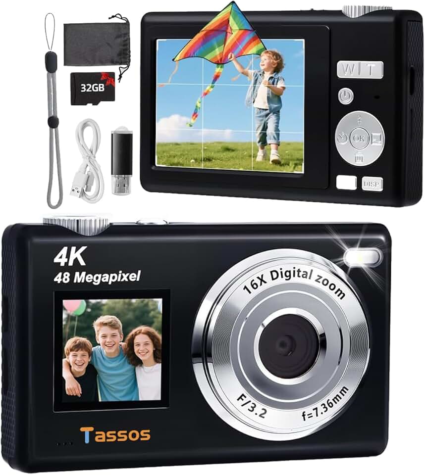 Câmera Digital,Fotográfica 48MP 4K,Câmera Compacta para Vlogs com Tela
