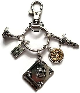 Personalised WIZARD Merlin themed silver charm keyring OR bag clip add initial gift, King Arthur book history birthday Xmas present, knights Merlin fantasy gift