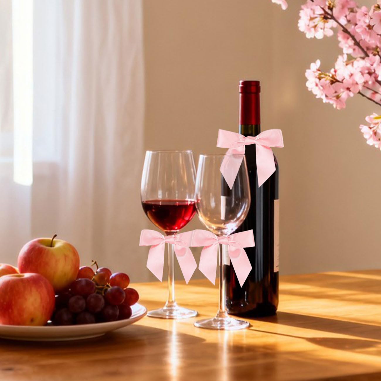 Lazos pequeños de Satén Decorativos para Regalos, 50PCS, Cierre Transparente, Rosa