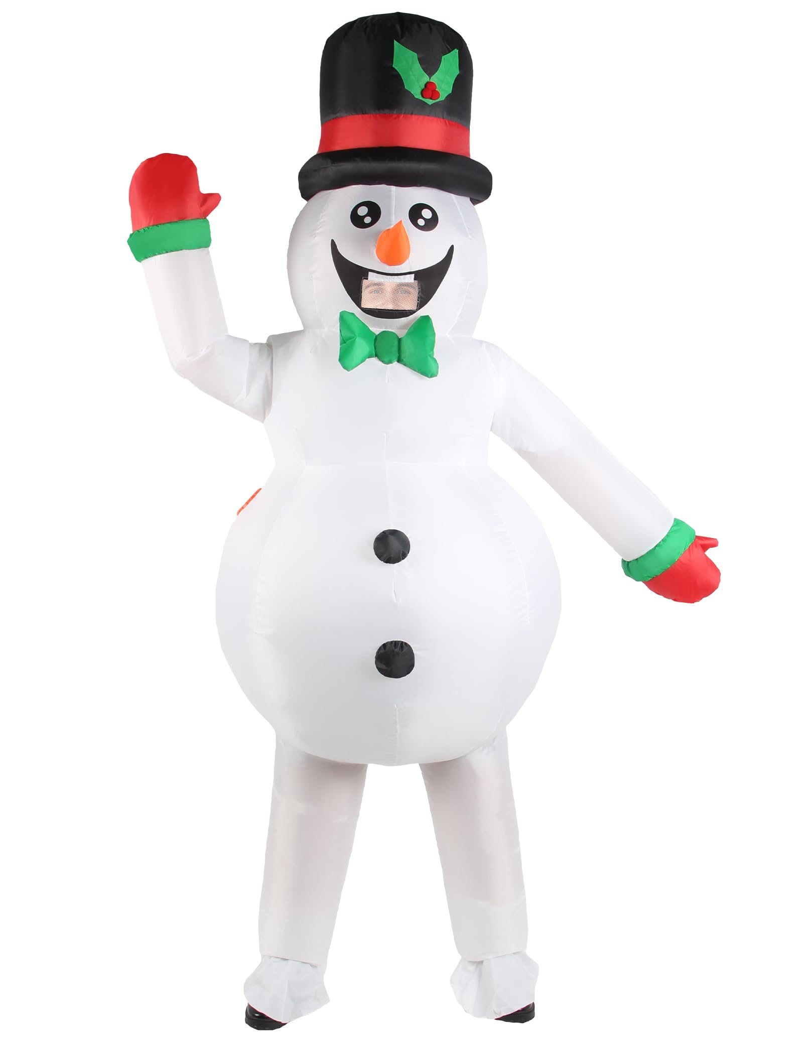 Christmas Inflatable Snowman Costume Adult Outfit Unisex Onesie Full Body Funny Costumes Men Women Fancy Dress Blow Up Suit for Halloween Xmas Holiday Cosplay Parties