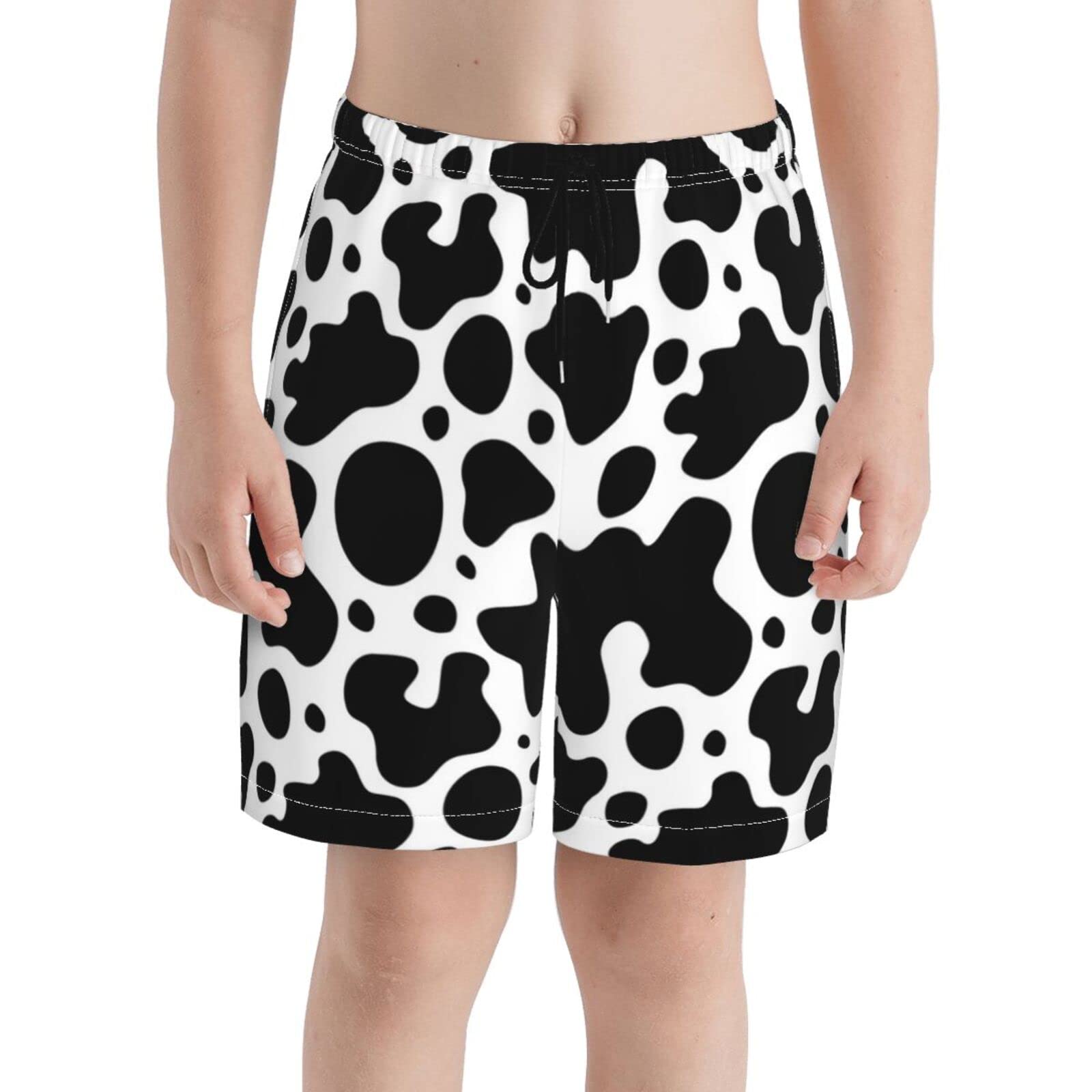 Leopard Or Cow Or Dog Skin Teen Boy Girl Beach Shorts Trunks Swim Boardshorts Surf Swimwear Pants Small White