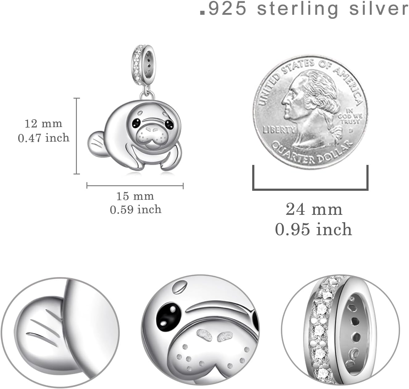 Manatee Gifts 925 Sterling Silver Manatee Charm Cute Animal Jewelry Gifts for Women - Image 4