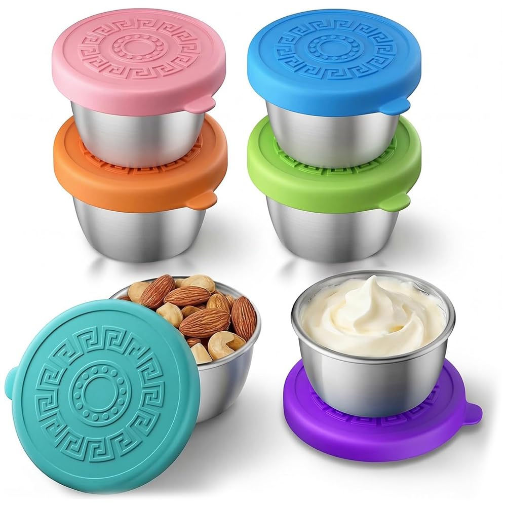 Hndhbfgrt Stainless Steel Condiment Salad Dressing Container 6 Pack with Lids for Travel, Picnic, and Lunch Box Storage