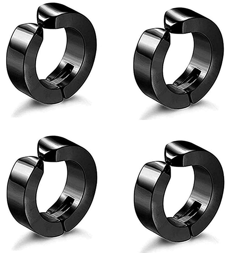 (2 Pair) Trending Black Color Round Shape (8mm Size) Magnetic (Non Pierced) Metal Barbell Earring Bali Stud For Men And Women-image-41