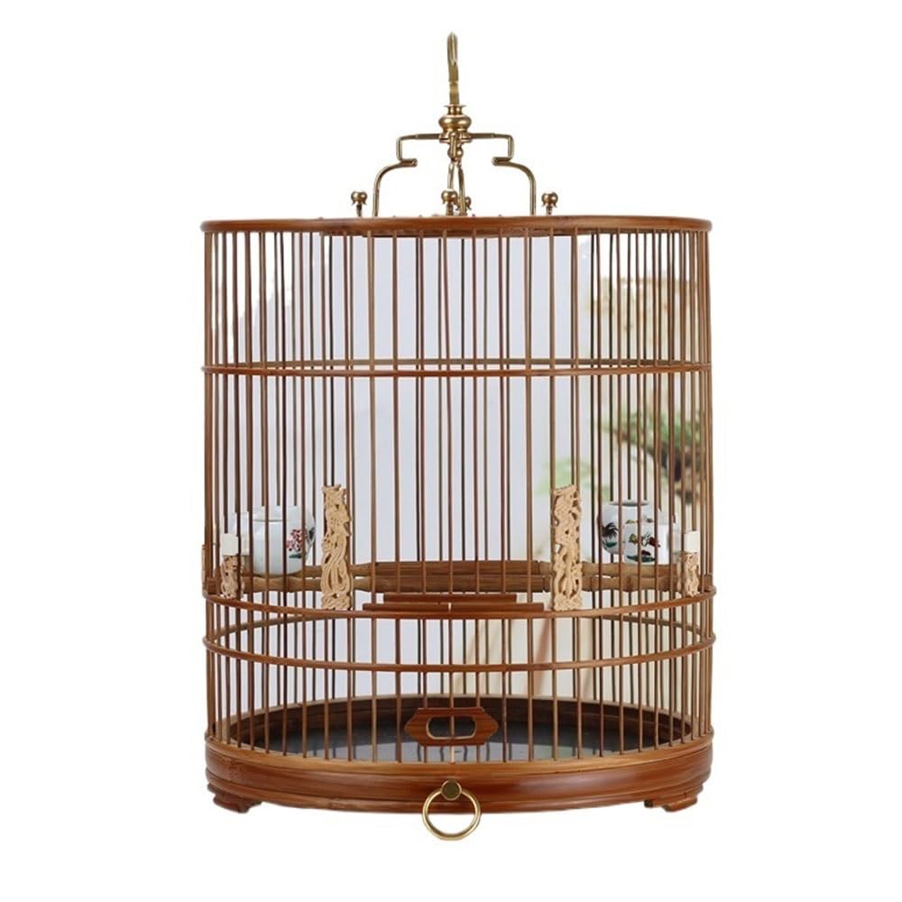 Gabbia per pappagalli Portatile Gabbia for Uccelli Rotonda in Stile Cinese, Realizzata a Mano, con cassetto, Portatile, appendibile, for passeri e fringuelli