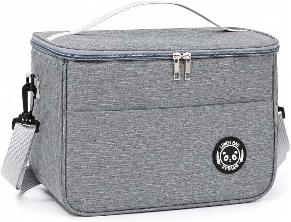 Bolsa Térmica Lancheira com Alça e Bolso Lateral – Para Marmita, Trabalho, Academia, Escola e Passeios (Cinza)