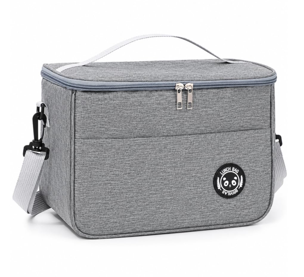 Bolsa Térmica Lancheira com Alça e Bolso Lateral, Cinza | Para Marmita, Trabalho,