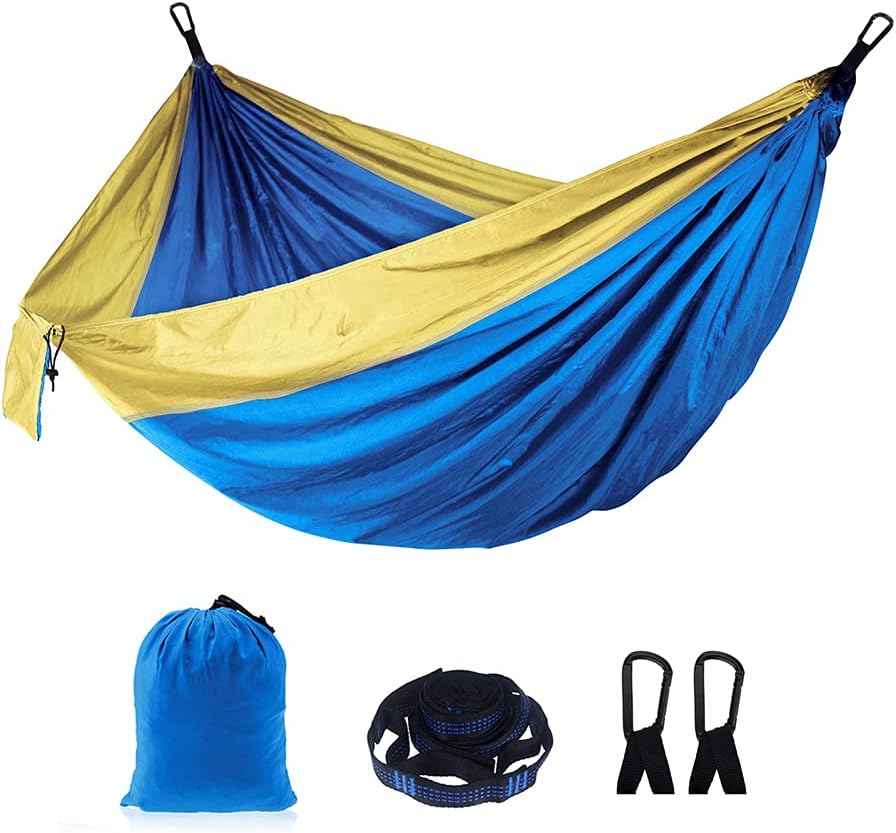Outdoor Camping hammocks, Single and Double Portable hammocks with 2 Tree Straps, Lightweight Nylon Parachute hammocks, Suitable for Backpacking, Traveling, Beach, Hiking, Backyard, Patio