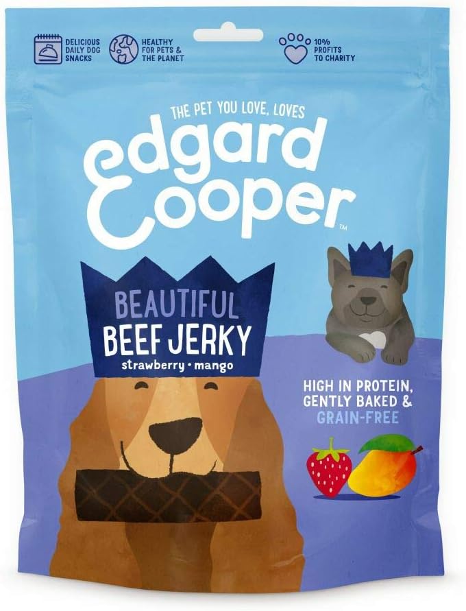 Edgard & Cooper Natural Treats for Adult Dogs & Puppies - Beef Jerky - Grain Free Rewards Full of Fresh Meat - 150g Pack of 8