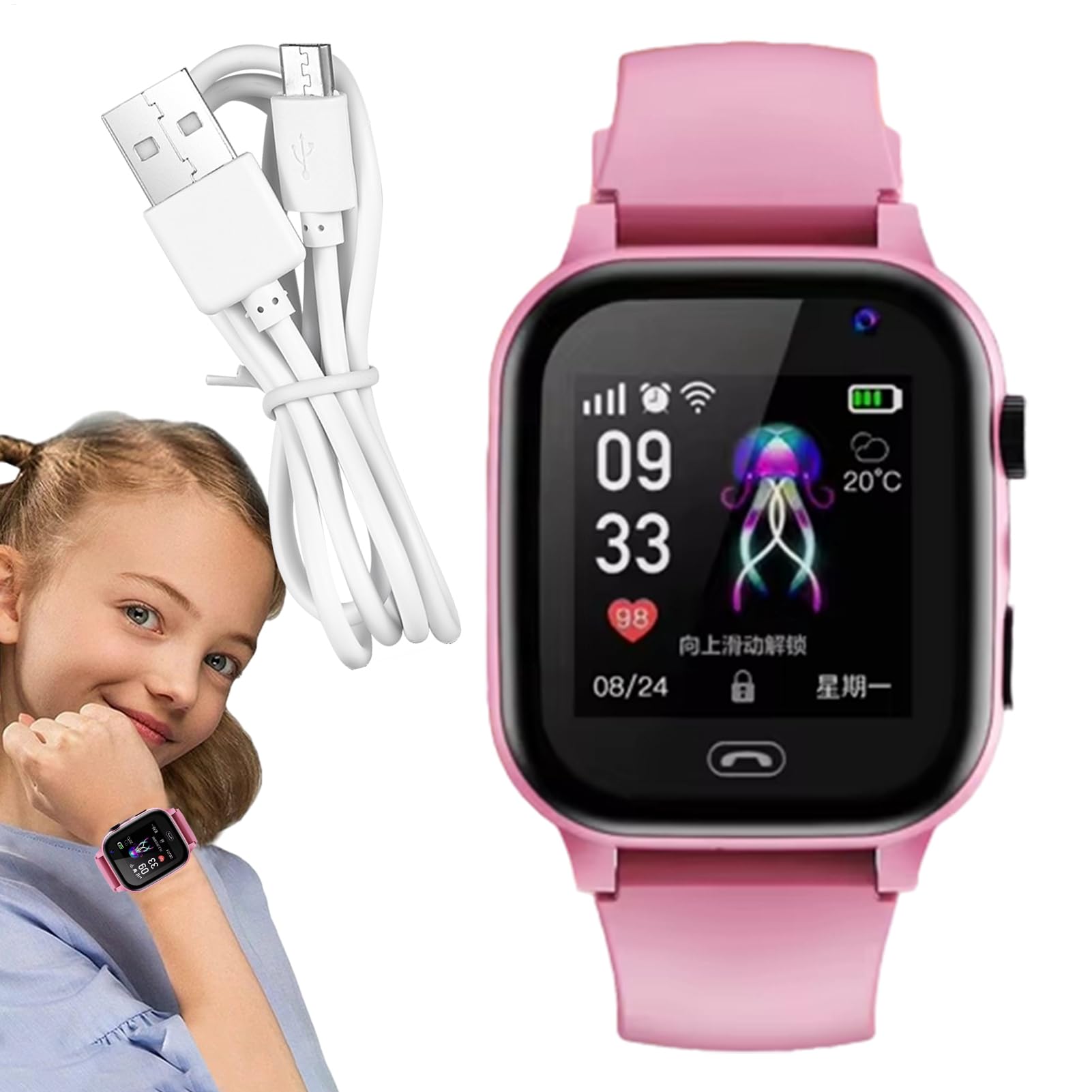 Reloj de teléfono para niños genérico – Reloj inteligente para niños | Smart Wristwatch, multifunción teléfono a mano para niños, cómodo GPS 4G, cámara, recargable Battery Portable for Flashlight