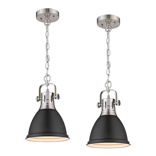 Emliviar 1-Light Pendant Lighting for Kitchen Island, 2-Pack Industrial Hanging Lights with Metal Shade, Black Finish, 4054M BN/BK-2PK