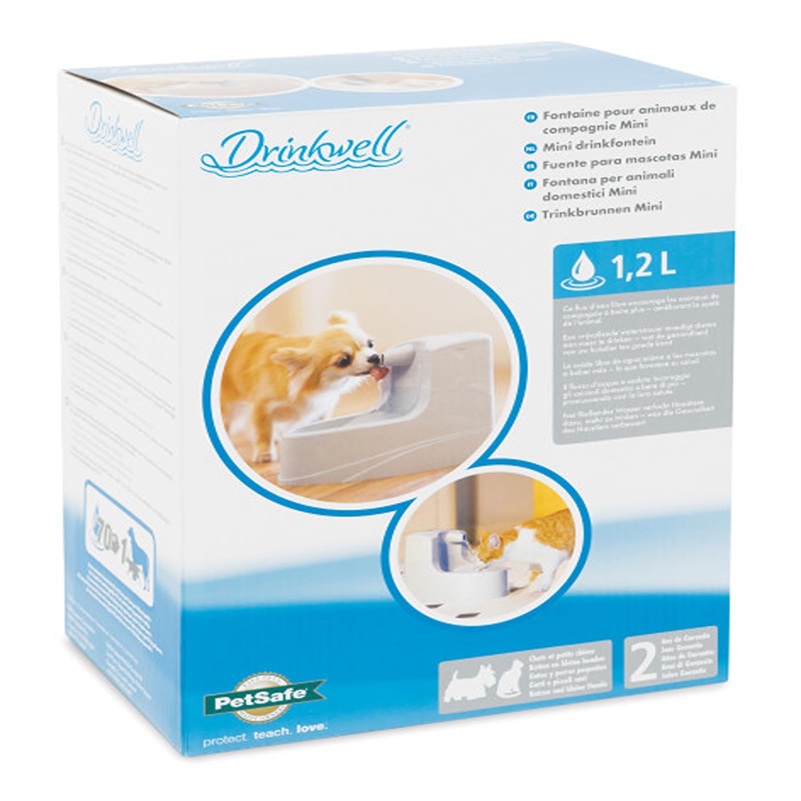 PetSafe Drinkwell Trinkbrunnen Mini, Zweifaches Filtersystem, Für kleine Hunde und Katzen geeignet, 1,2 Liter Wasserkapazität