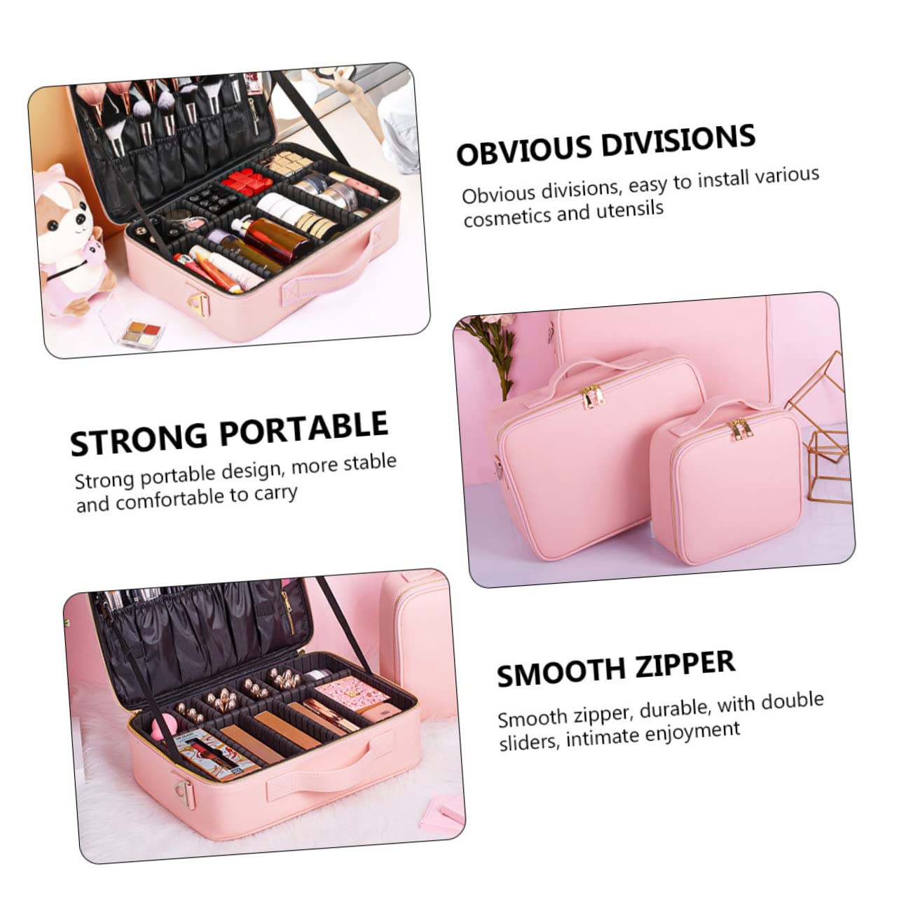 minkissy Schminkbeutel Damen als Schminkkoffer Make Up Organizer aus Pu Leder mit Verstellbaren Fächern und Reißverschluss für Zuhause und Arbeit
