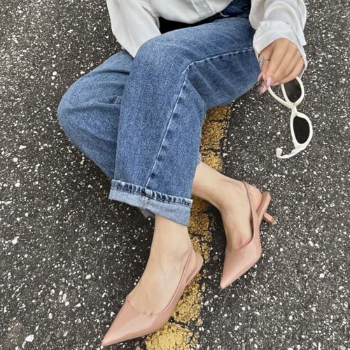 Image of JENN ARDOR Slingback Heels for Women Low Heels Dress Shoes Kitten Pumps Dressy Heeled Sandals Wide Width Fashion Casual Shoes