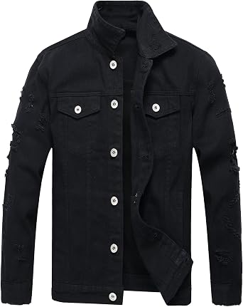 LZLER Mens Denim Jackets Distressed Destroyed Classic Vintage Slim Fit Ripped Fashion Trendy Trucker Jean Jackets