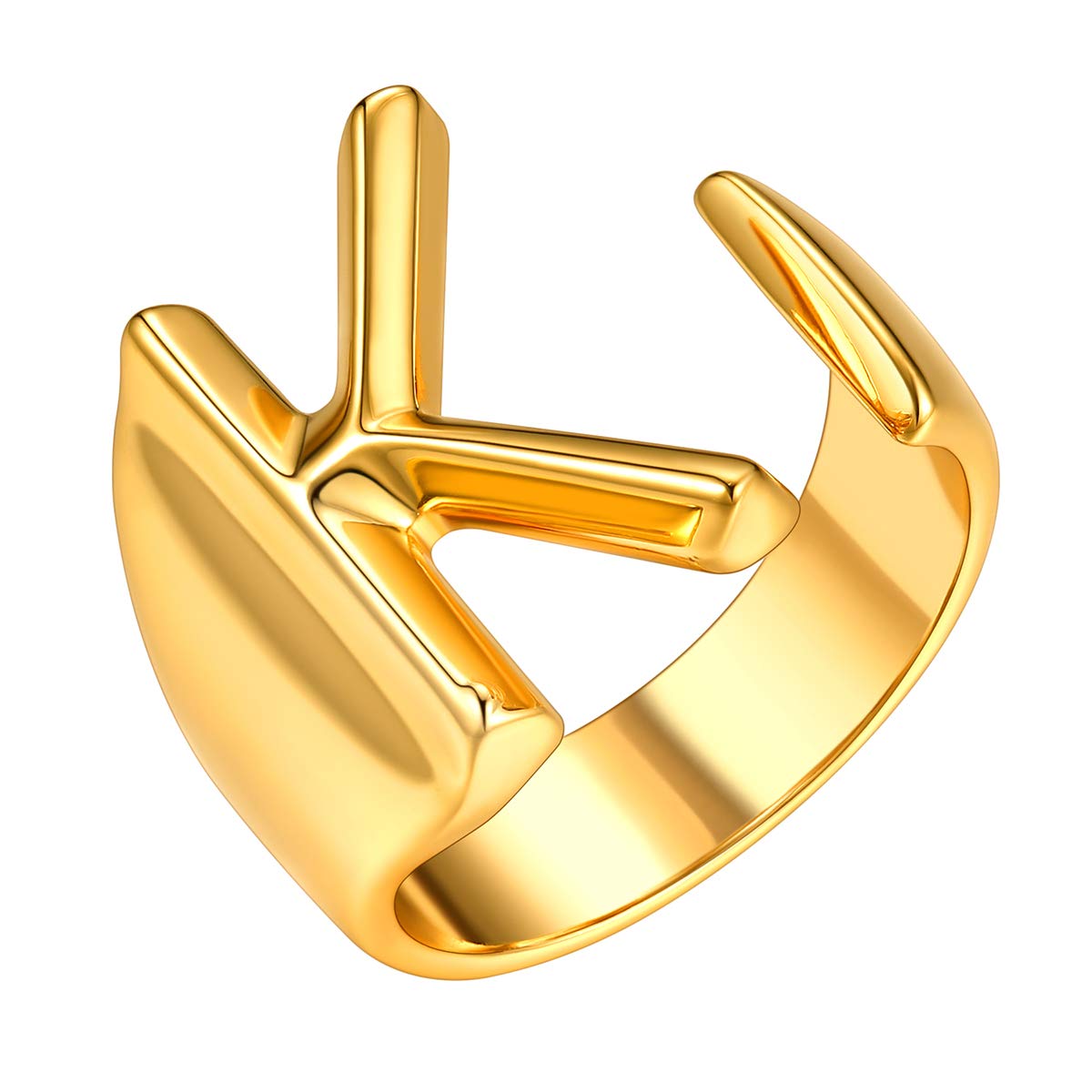 FOCALOOK Women's Gold Opening Rings Letter Alphabet Band Chunky Initials A-Z Statement Ring Adjustable Finger Signet Rings
