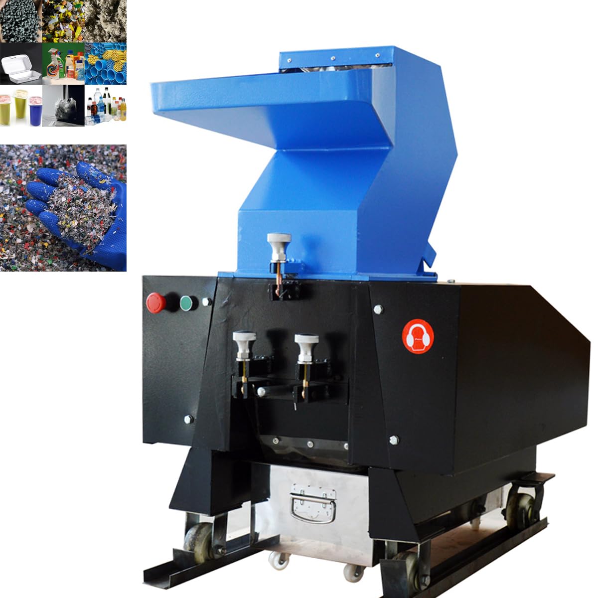TECHTONGDAPlastic Shredder Granulator Heavy Duty Plastic Bottle Crusher Electric Chipper Mill Grinding Machine for Recycling Plastic Rubber Wood Three-Phase 208V 4KW