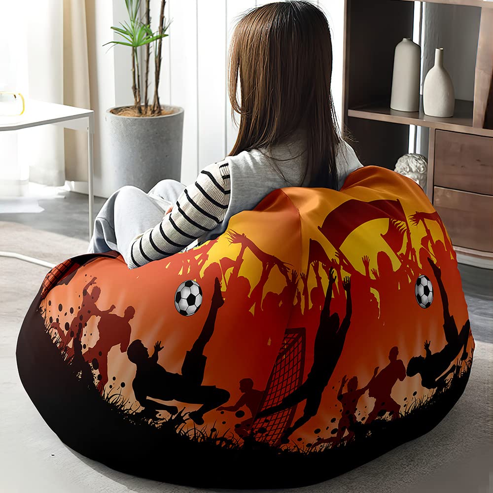 FANSU Copertura per Poltrona Sacco Puff Poltrona Senza Riempimento, Poltrona a Sacco Pigro Poltrona con Zip, Stampa Colori Solidi Pouf Poltrona per Adulti e Bambini (90x110cm,Arancione