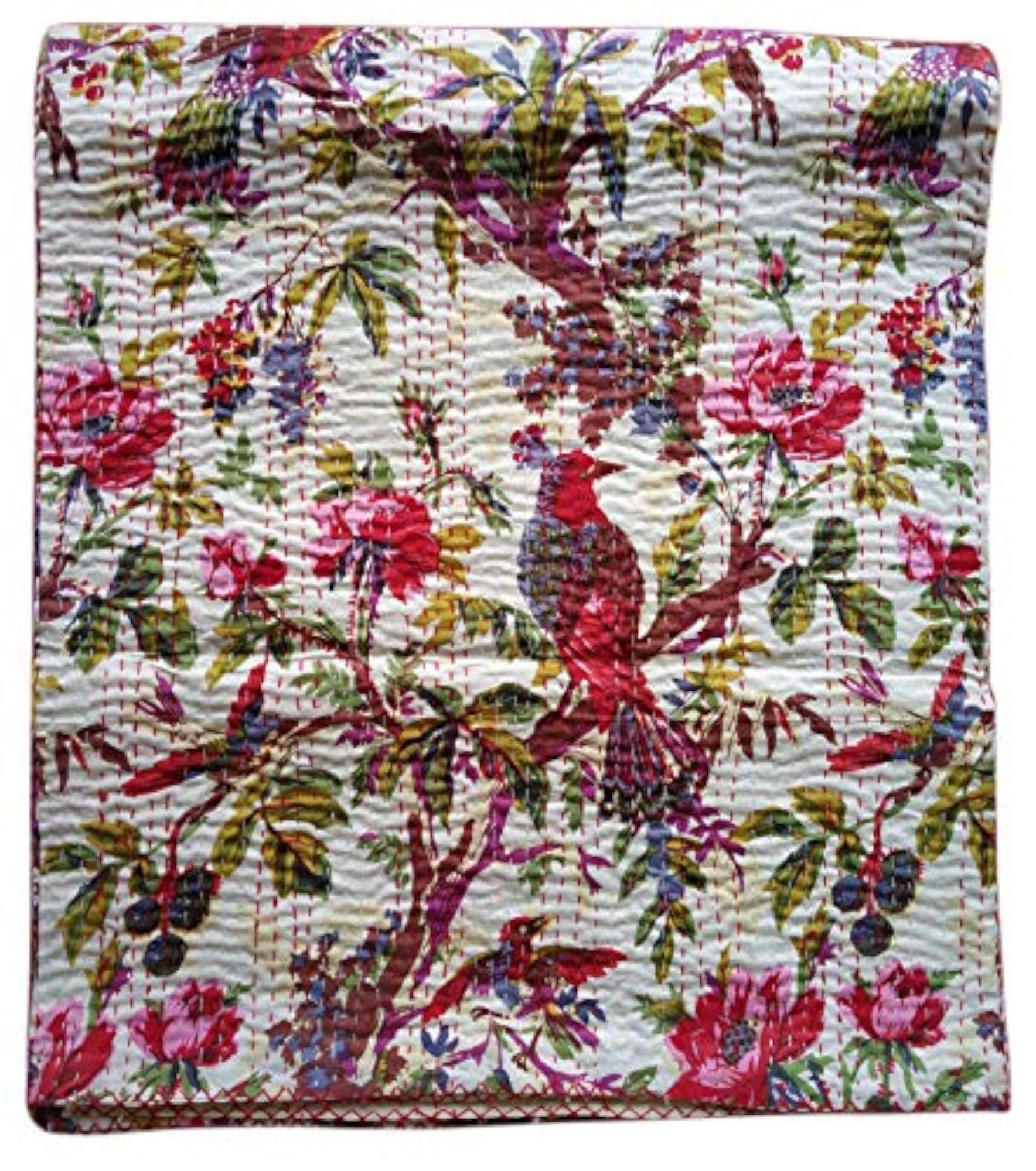 Cotton Kantha Quilt Bedspread, Queen Size