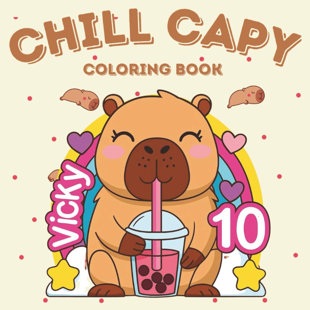 Chill Capy Coloring Book: 50 Bold and Easy Illustrations of Cute Capybaras for Relaxation, Stress Relief and Fun - Kawaii Meme Animal Activity