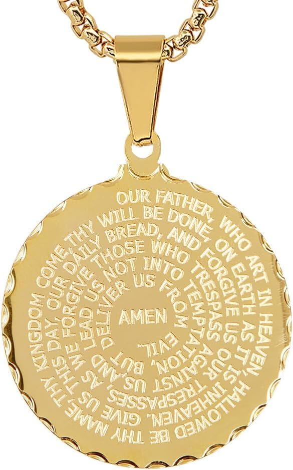 Steeltime Stainless Steel Lords Prayer Necklace with Simulated Diamonds