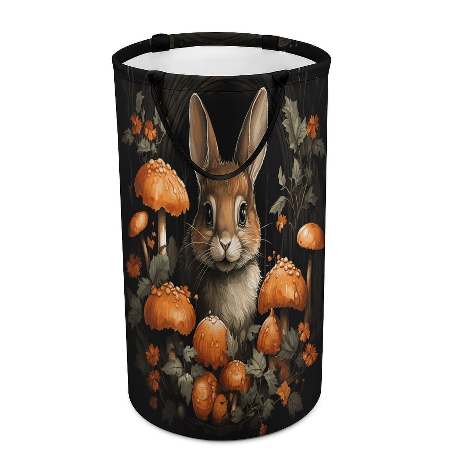 Rabbit with Mushrooms Laundry Hamper Waterproof Polyester Laundry Baskets Collapsible Dirty Clothes Storage Basket Clothes Hampers with Sturdy Handles for Travel Bedroom