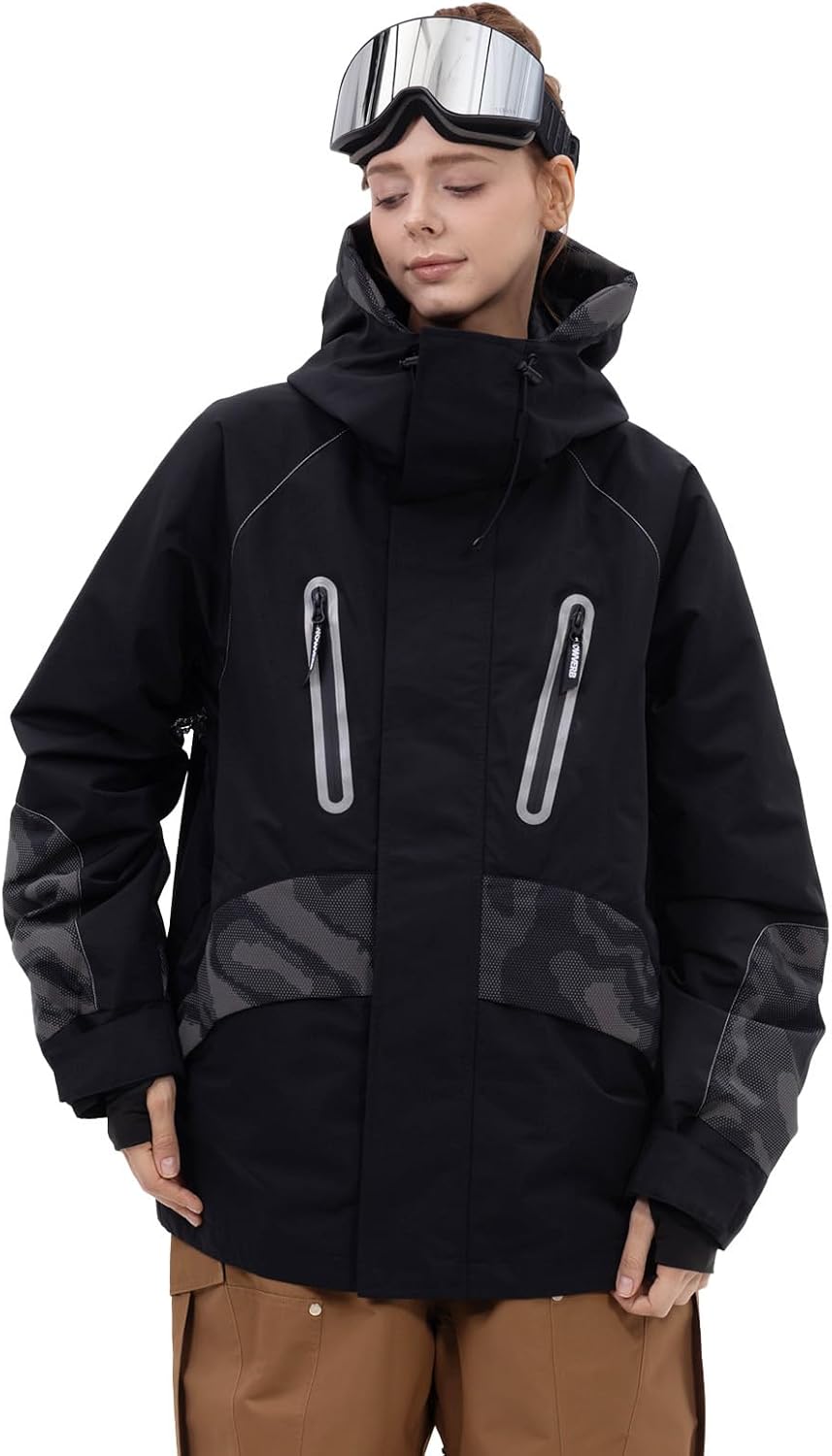 SNOWVERB Reflective Camo Snowboard Jacket Waterproof Insulated Ski Jacket Hooded Winter Snow Coat Men Women