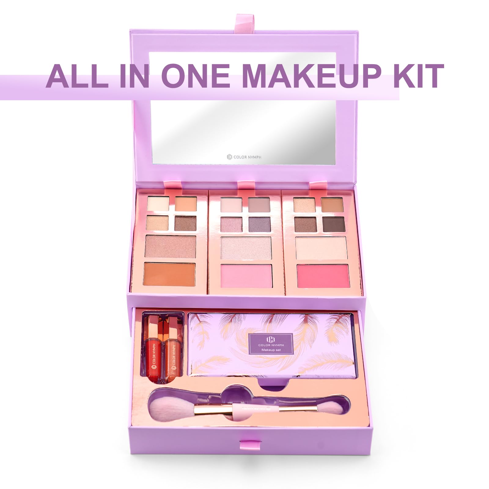 Color Nymph Kit completo de maquillaje, colores de moda 2025, libre de crueldad, perfecto para uso diario, festival, fiesta y aspecto profesional, con almacenamiento de joyas desmontable, regalo ideal