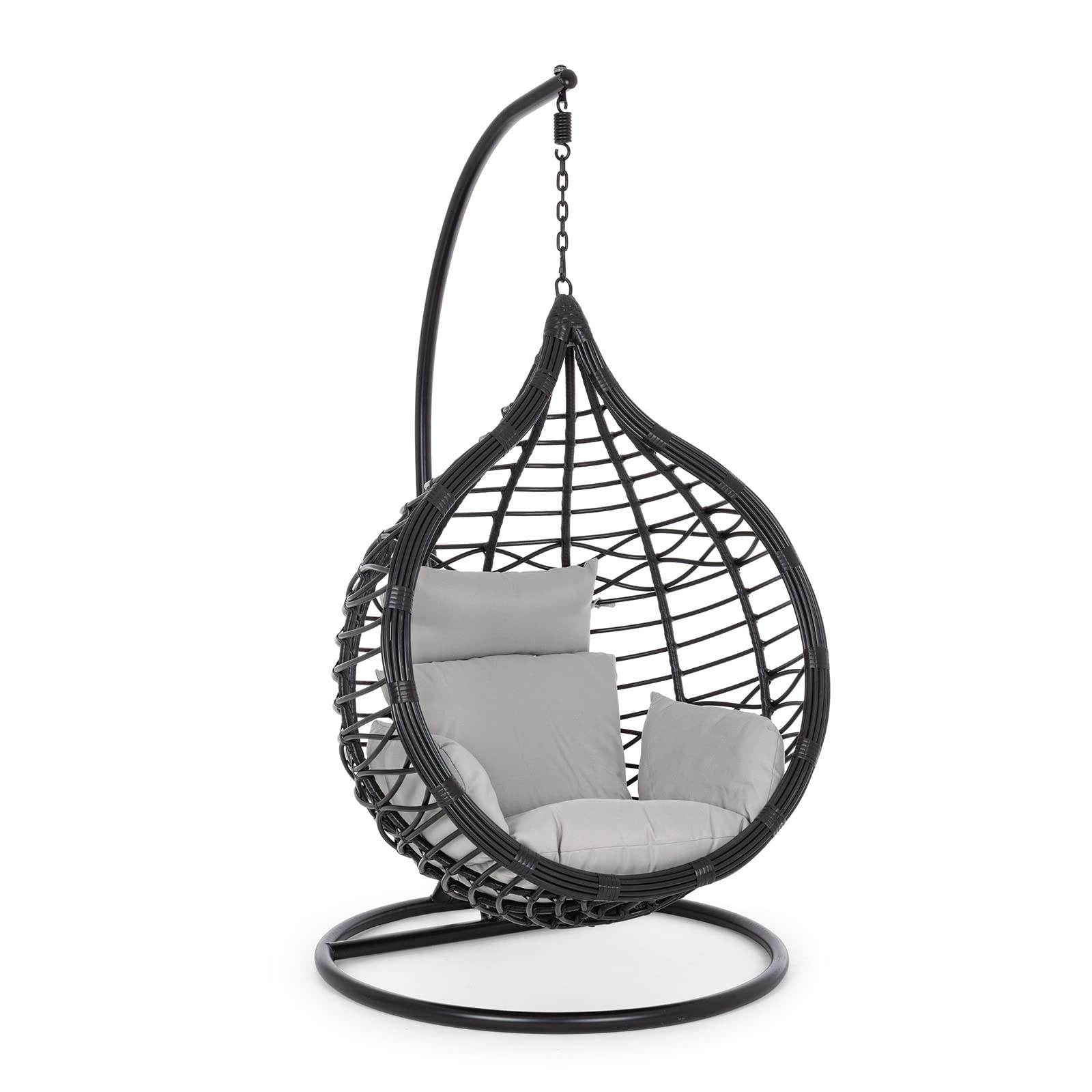 Decor Space Poltrona a dondolo sospesa "Torres" per giardino e veranda in rattan con cuscino Nero