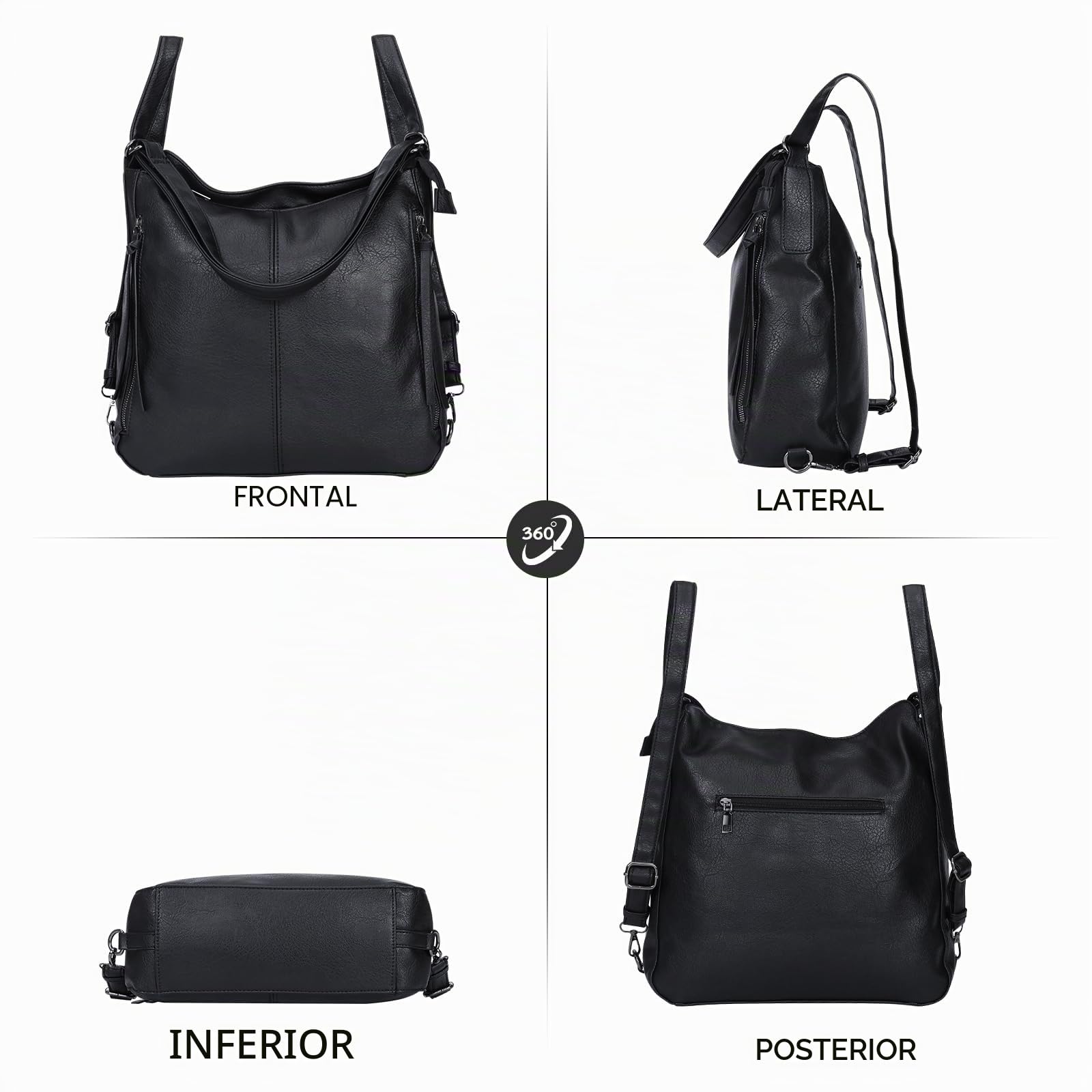 HUA ANGEL Bolso de hombro Set de 3 Bolsos Mujer Grande Tote (Convertible a Mochila) + Bandolera Móvil + Clutch in Cuero PU Multifuncional Bolso de mano para Viaje Trabajo Shopping Diario